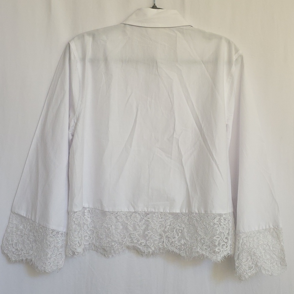L'Agence White Blouse With Lace Hem And Cuffs.  Size Small Petite - Picture 6 of 10